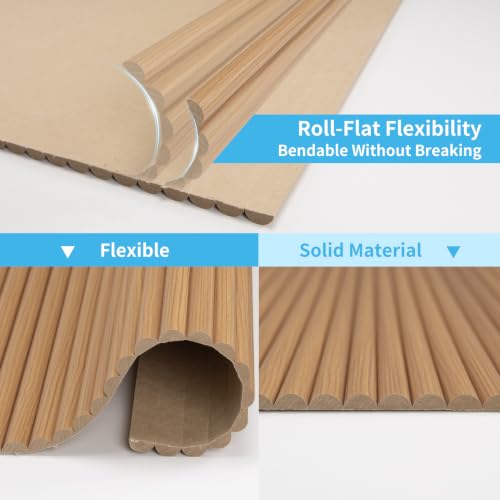 Image of Art3d Roll-Flat Beaded Wood Slat Wall Panel, 2-Pack, 94.5 x 23.6 in, Teak
