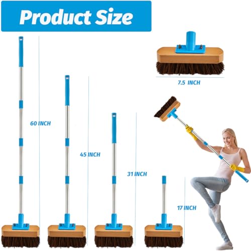 YONILL Heavy Duty Deck Brush with Long Handle - 60" Floor Scrub Brush with Stiff Natural Palmyra Bristles, Outdoor Scrubber Brushes for Cleaning Rough Surface, Concrete Floor, Patio, Garden, Sidewalk by YONILL - Image 6