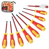 Isolierter Schraubendreher Set 9tlg, Magnetisch Schraubenzieher Set bis 1000V aus Chrom-Vanadium-Stahl, mit Schlitz, Kreuzschlitz, Pozidriv Schraubendreher und Spannungsprüfer, für Elektriker & DIY