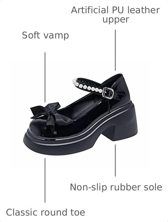Image of Women's Platform Mary Janes Heart Cat Buckle Rivets Ankle Lolita Gothic Princess Platform Pumps Patent Leather Thorn Vintage Traditional Embroidery Upper Dress Shoes