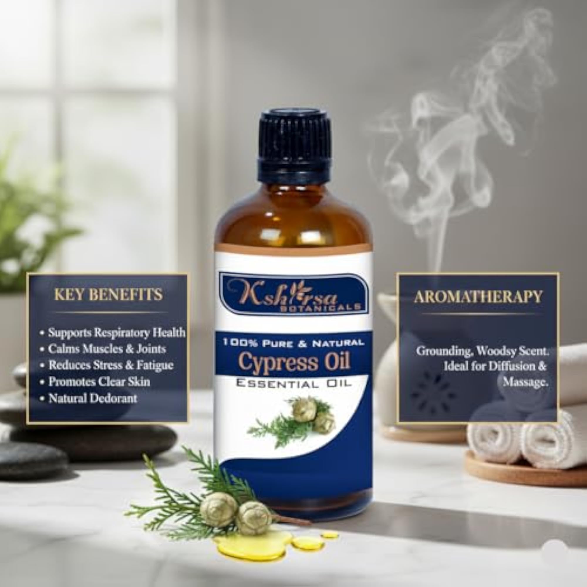Pure & Natural Cypress Oil, 500 ml, Skincare Essential