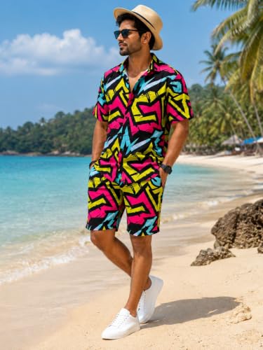 Image of BROWN CULTURE Men's Cotton Blend Printed Co Ord Set | Casual Matching Shirt and Shorts | Relaxed Home Wear | Comfortable Night Suit | Lounge Outfit | Everyday Leisure Clothing