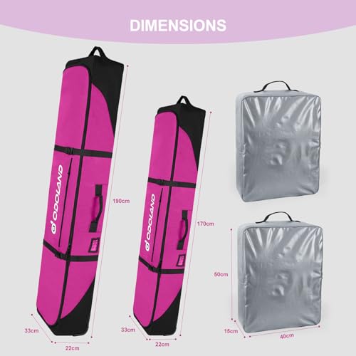 image for Odoland Rolling Ski Bag, Padded Snowboard Bags and Ski Boot Bag with W