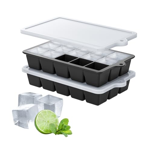 Silicone Ice Cube Tray 2 Pack, HANCELANT Ice Cube Mold, Ice Trays for Freezer with Lid for Whiskey, Baby Food, BPA Free, Easy Release