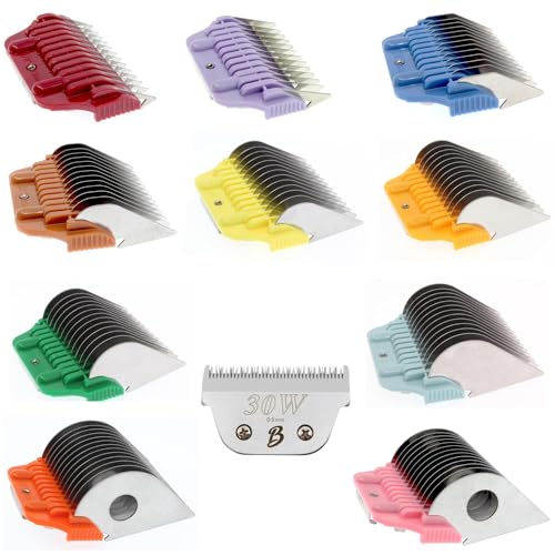 30 Wide Blade & 10Pcs Wide Guard Combs Dog Grooming (3mm 6mm 10mm 13mm 16mm 19mm 22mm 25mm 32mm and 38mm) | Wide Clipper Guard Attachment Set Fits for A5 Series Clipper| Wide Clipper Comb Set