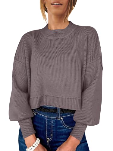Image of ANRABESS Cropped Sweaters for Women Long Sleeve Oversized Fall Outfits