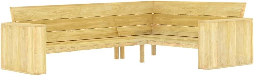 Garden Corner Bench, 239 cm, Impregnated Pine, L-Shape Outdoor Bench for Patio, Robust Wooden Bench with Backrest, Weather-Resistant Garden Furniture