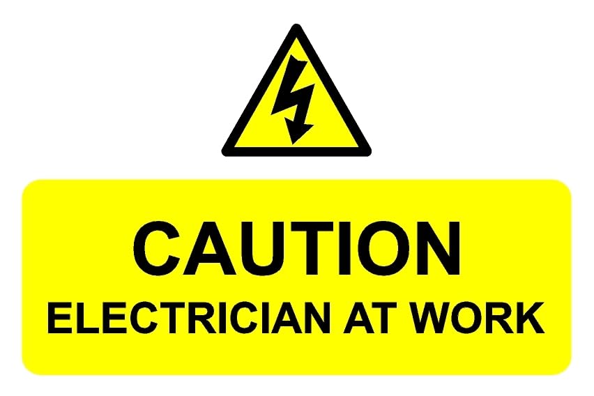 Caution electrician at work safety sign - Self adhesive sticker (300mm x 200mm)