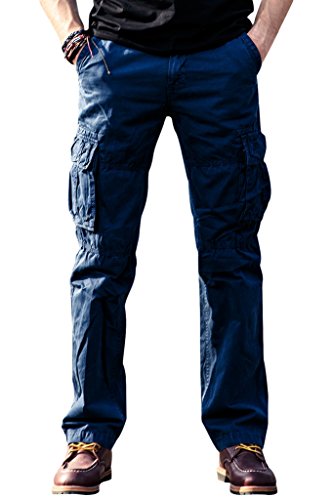 Mens Classic Cargo Trousers Wild Cargo Work Pants Navy Blue Size 29