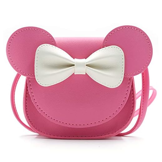 HXQ Little Mouse Ear Bow Crossbody Purse,PU Shoulder Handbag for Kids Girls Toddlers(Rose Pink)