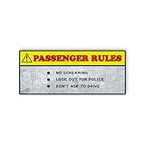 Funny Passenger Rules Sticker Warning Car Race Joke Bumper Stickers for Adults.png Great Car Sticker for Family Friend, Vinyl Decal for Window, Car, Truck, Vehicles, Skaterboard, Bumper(4 inch)