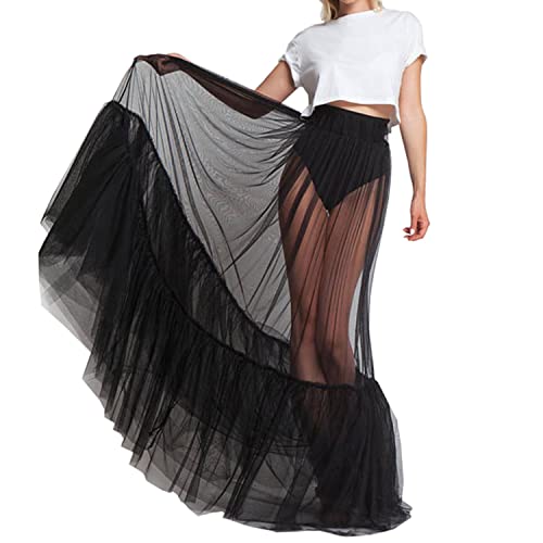 Lisong Women High Waist See Through Tulle Floor Length Long Spectial Occasion Skirt