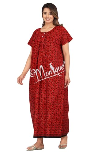 Image of Monique Brand 100% Pure Cotton Nighty for Woman | Floral Gown for Women Night Wear | Cotton Nighty for Women Stylish | Maxi for Women Cotton