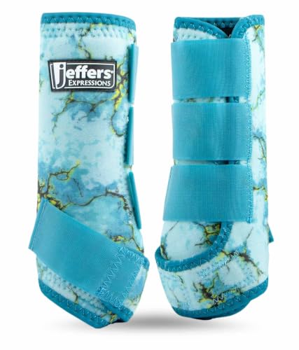 Jeffers Expression Protective Horse Boots, 1 Pair, Medium – Safe Neoprene Leg Guards, Durable Strap Closures, Front & Hind Support, Equestrian Accessories for Travel & Riding – Bisbee Blue