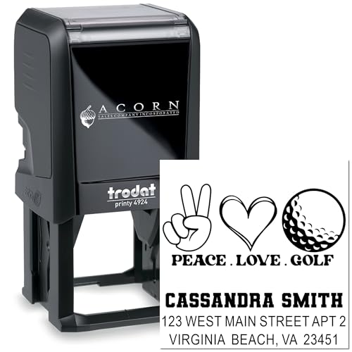Image of Personalized Self Inking Rubber Stamp Peaceful Golf Passion - Craft Stamp | Golf Player Stamp. Choice of 11 ink colors. Self Ink Stamp Made to Order. Engraved after you order. Square imprint.