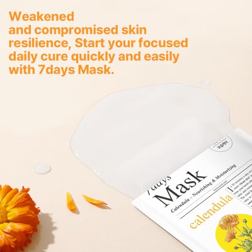 Image of Ariul 7days Mask Calendula P (1 Sheet, 23ml) Korean Calming Sheet Mask, Hydrating Barrier Repair Face Mask with Ceramide & Panthenol, Calms Redness & Irritation, Gentle Daily Use Facial Mask for Sensitive Skin