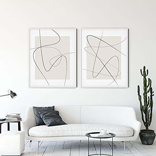Lienzo de dibujo lineal abstracto Hanpmy decoración beige para salón moderno