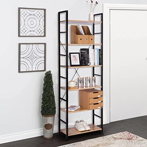 WOLTU Shelf Unit Shelving Storage 6 Tiers Shelves Bookcase Garage Shed Storage Rack Wooden Black and Light Oak RGB9307hei