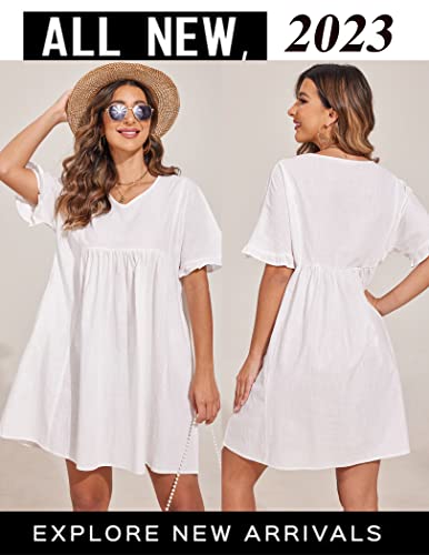 Hotouch Women Dresses V Neck Short Dresses For Women Casual New Summer Dresses Women Babydoll Dress Ladies Dresses(White,L) #TOP2