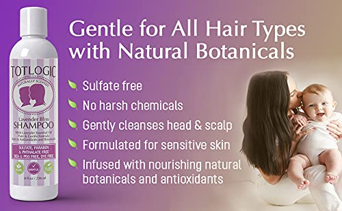 Totlogic 3 Piece Haircare Set - Sulfate Free Shampoo, Phthalate Free Conditioner, Natural Detangler Spray - Lavender Bliss Scent #TOP1