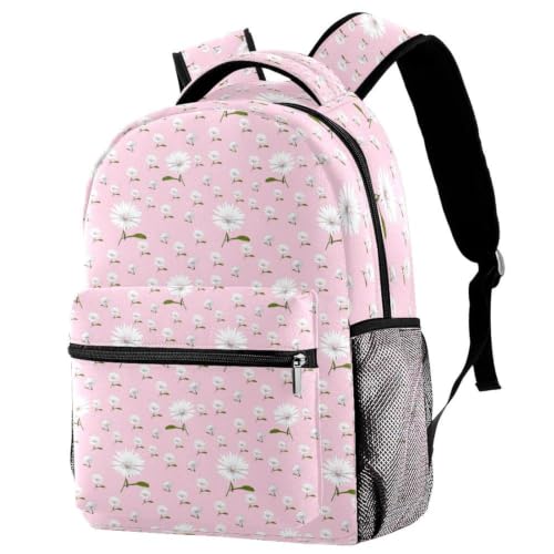 Mochila de gran capacidad con base impermeable y estampado floral rosa para laptop