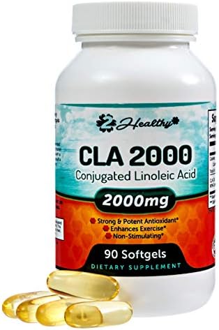 Premium CLA 2000, High Potency, Natural Weight Loss Exercise Enhancement Supplement, Increase Lean Muscle Mass, Non-Stimulating Diet Pills, Non-GMO Gluten-Free 100% Safflower Oil Softgels, 90 capsules