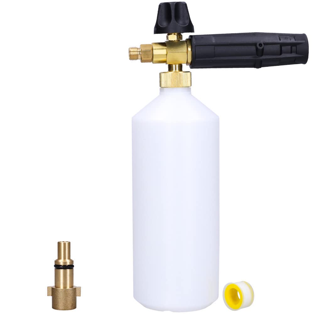 Lance à mousse 1L Avec buse à mousse réglable En laiton Avec adaptateur Pour NILFISK/STIHL | Pour nettoyeur haute pression Avec filetage 1/4" | Ideal Auto Mousseur