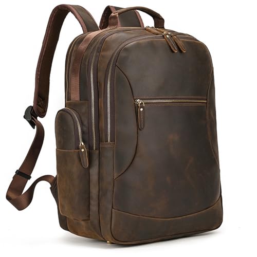 Mens Backpack Men's Vintage Leather Backpack Leather Casual Backpack Travel Bag for Camping Outdoor Sport,Dark Brown-46x35x26cm