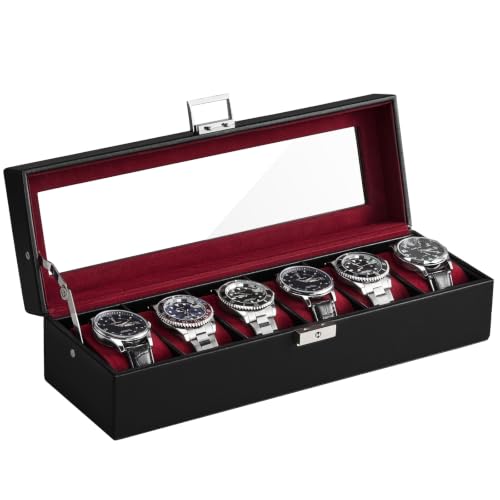 ProCase 6 Slots Watch Case Box for Men -Winered