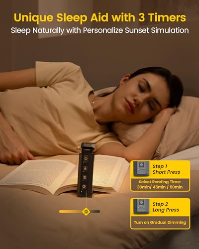 Glocusent Rechargeable Book Light: 5 Brightness Levels, 3 Colors, Sleep Aid & Timer - Perfect Gift for Book Lovers