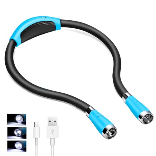TSINGREE Book Light, Neck Reading Light, USB Rechargeable, Hands Free, 4 Super Bright LED Bulbs, 3 Adjustable Brightness, Best for Reading in Bed, Knitting, Walking, Jogging, Mending in Night (Blue) by TSINGREE - Used condition - CA$19.22