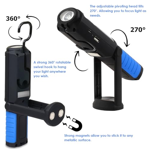 LED Arbeitsleuchte Werkstattlampe, Taschenlampe Werkstatt Handlampe Inspektionsleuchten mit Magnet uend Haken Werkstatt Handlampe mit Magnet und Haken für Auto Reparatur Camping Notfall