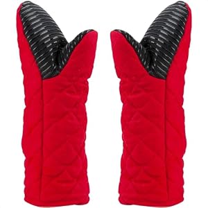 AYADA 2 Pack Puppet Oven Gloves Silicone 13″ Long Sleeve Arm Soft Non-Slip,Oven Mitts Pair for Women Mum Hand for Microwave Home Kitchen Chef Cooking Baking Cookie (Red)