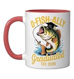 O Fish Ally Graduated Est 2026 Funny Fishing Graduation Ceramic Mug, Red/White