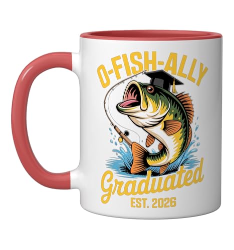 O Fish Ally Graduated Est 2026 Funny Fishing Graduation Ceramic Mug, Red/White