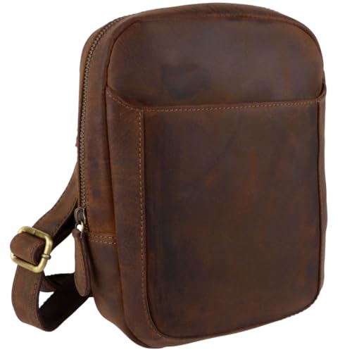 Sac à bandoulière en cuir marron pour homme Primehide Hunter sacoche zippée