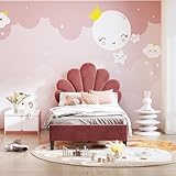 Confort et design raffiné pour une chambre de princesse：Ce lit enfant 90x200 cm est recouvert d'un tissu velours doux et agréable, offrant un confort exceptionnel. Son tête de lit en forme de coquillage, également recouvert de velours, sert non seulement de décor chic mais aussi de support confortable pour les moments de lecture ou de relaxation. Un véritable ajout à la chambre de votre petite fille.