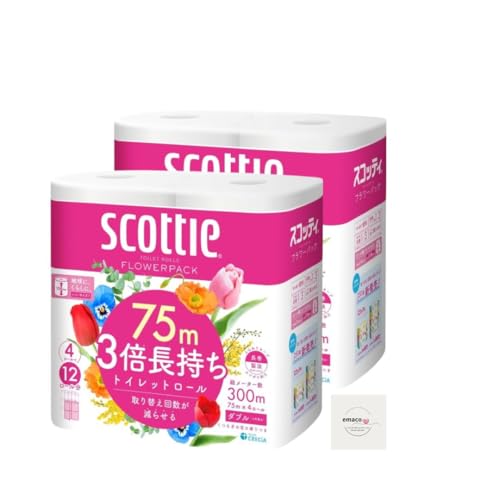 【まとめ買い】スコッティ フラワーパック 3倍長持ち ダブル (75m×4ロール) 2セット オリジナルポケットティッシュ付き