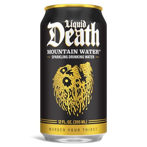 Liquid Death Sparkling Mountain Water, Real Mountain Source, Ice-Cold Cans, Infinitely Recyclable, 12 Fl Oz (Pack of 12)
