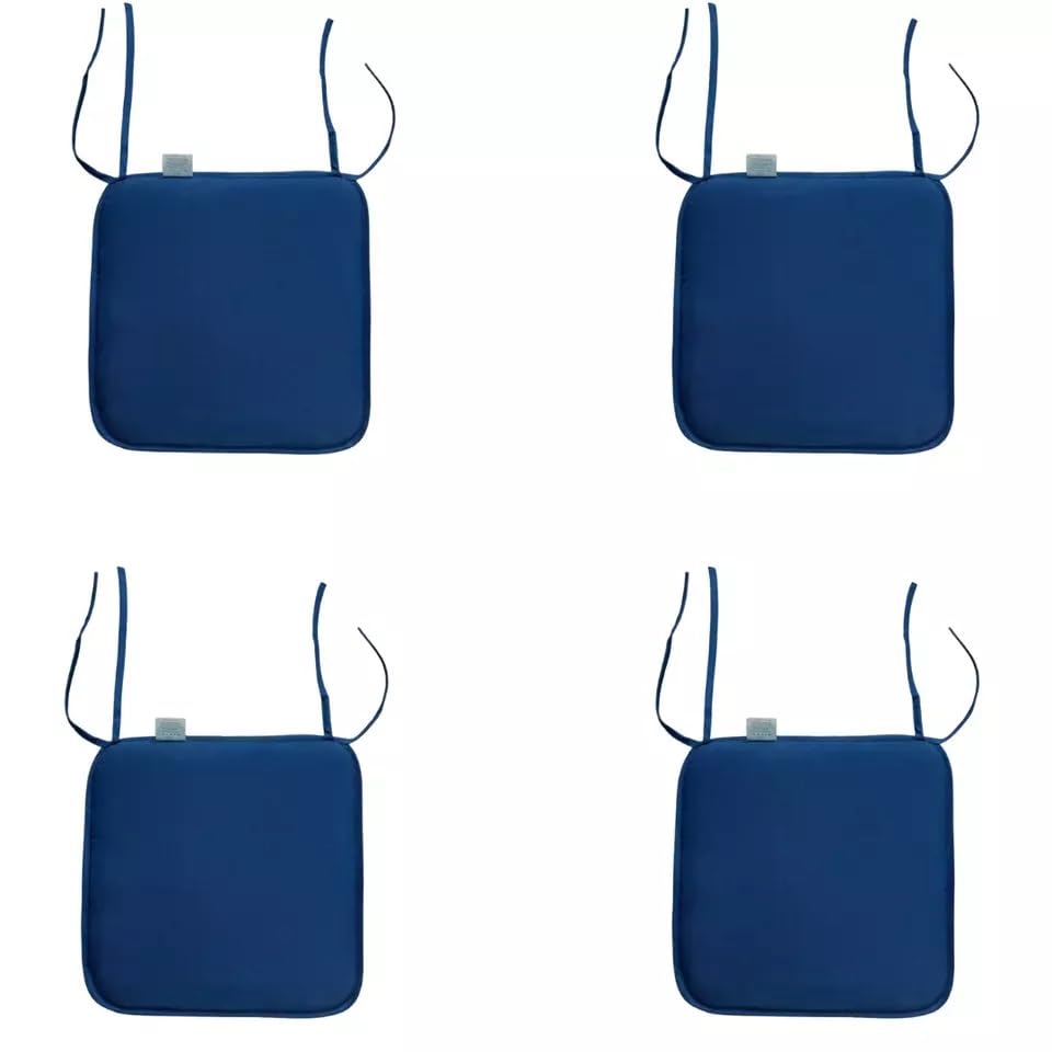 L S U Pack 4 Waterproof Chair Cushion Seat Pads Tie On-Indoor Outdoor Dining Patio Kitchen Office Chair Pad (PK 4 NVY)