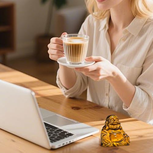 Estatua Buda Risueño de Ojo de Tigre Amarillo 2" miniatura 4