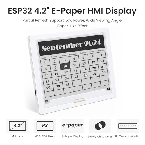 Image of ELECROW ESP32 E-Ink Display 4.2 Inch, CrowPanel E-Paper HMI Display Compatible with Arduino IDE, E Ink Screen with 400x300 Resolution Black /White Color, Driven by SPI Interface