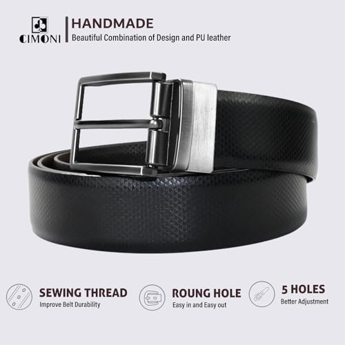 Image of CIMONI Reversible Leather Belt for Men | Genuine Leather & Vegan Leather Pin Buckle Belt | Classic Black /Brown Adjustable Belt for Formal, Business, Office & Casual Wear