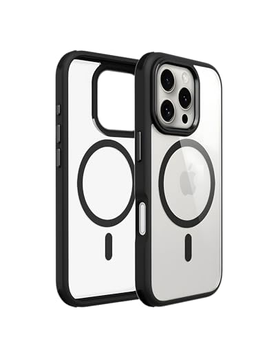 Image of DailyObjects Polycarbonate Case for iPhone 16 Pro Compatible with Mag-Safe Wireless Charging | Black Hybrid Magnetic Armour Slim Shockproof Back Cover
