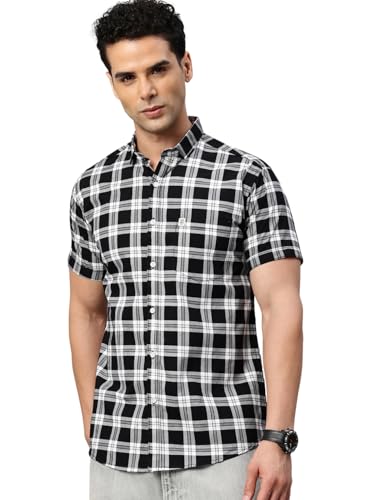 Image of Majestic Man Slim Fit Pure Cotton Checked Half Sleeve Casual Shirt