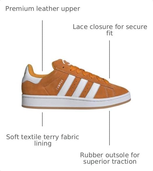 Image of adidas Mens Campus 00S Lace Up Sneakers Shoes Casual - Orange - Size 8 M