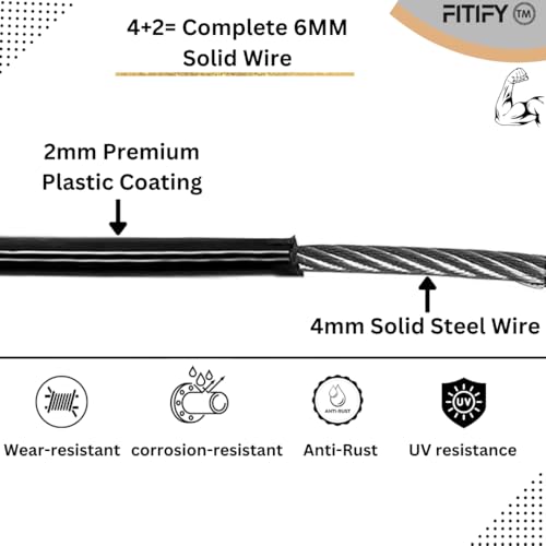 Image of Gym Machine Steel Wire Rope (6mm Thick, 10 Meters Long) - PU Coated High-Tensile Replacement Cable for Home and Professional Cable Machines