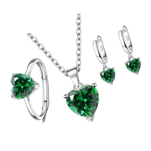 Lilinzhi Set mit 3 stilvollen herzförmigen Zirkonia-Halsketten, Ohrringen und Ringen, Schmuck-Set, einzigartig, modisch, für Frauen, Geschenk, bereit für Frauen, Schmuck-Kollektion, Einheitsgröße, Wie