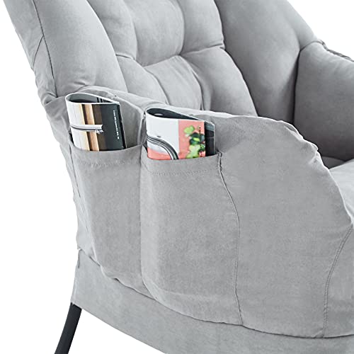 Modern Lazy Chair Single Lazy Sofa, Comfy Reclining Armchair-Soft Lounge Chair With Side Pockets/Thick Cushion/High Load-Bearing Steel Frame For Living Room, Bedroom, Office,Dormitory (Grey) #TOP6