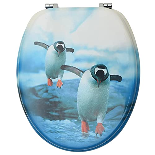 Abattants WC MDF pingouin : lot de 2 abattants de toilette avec couvercle robuste